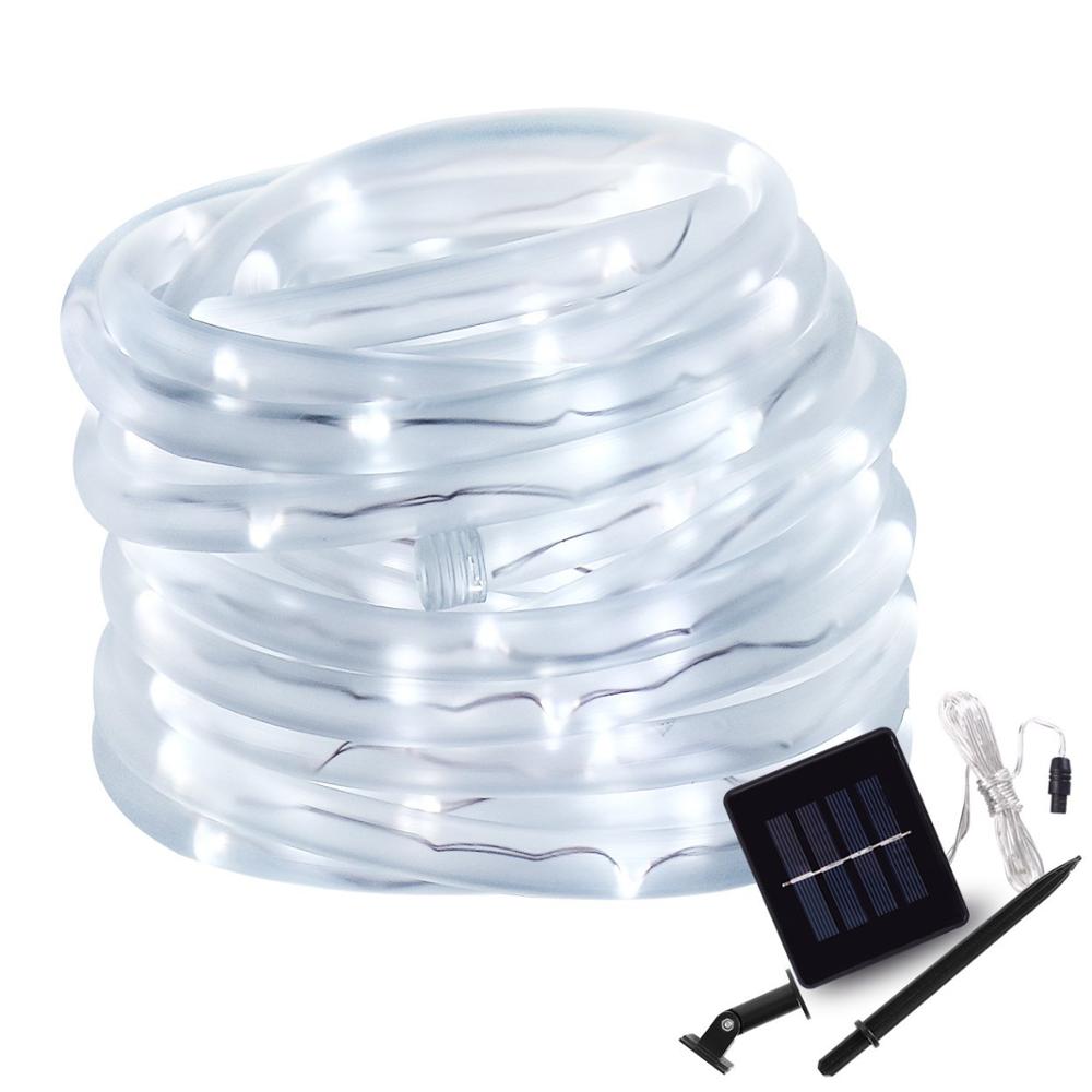 50/100/200 led solar reb rør string lys sol terrasse lys jule lys belysning til hjemmet have plæne fest dekoration: Hvid / 7m 50 lysdioder