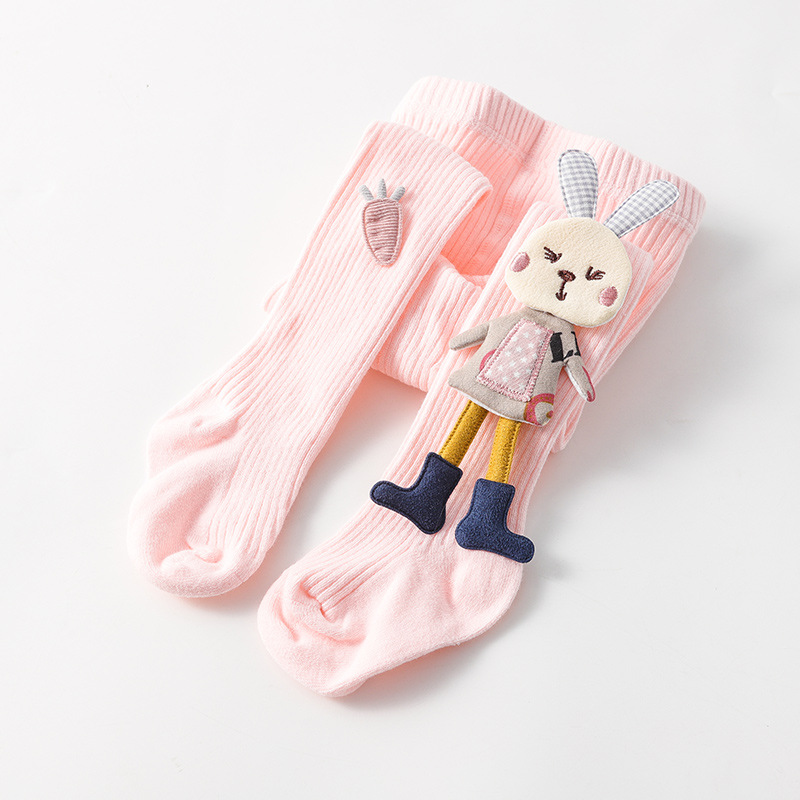 Niedliche strumpfhose mit hasenmotiv für mädchen, herbst/Winter, aus baumwolle, weich und elastisch, für neugeborene und babys: Rosa / 6-12 monate