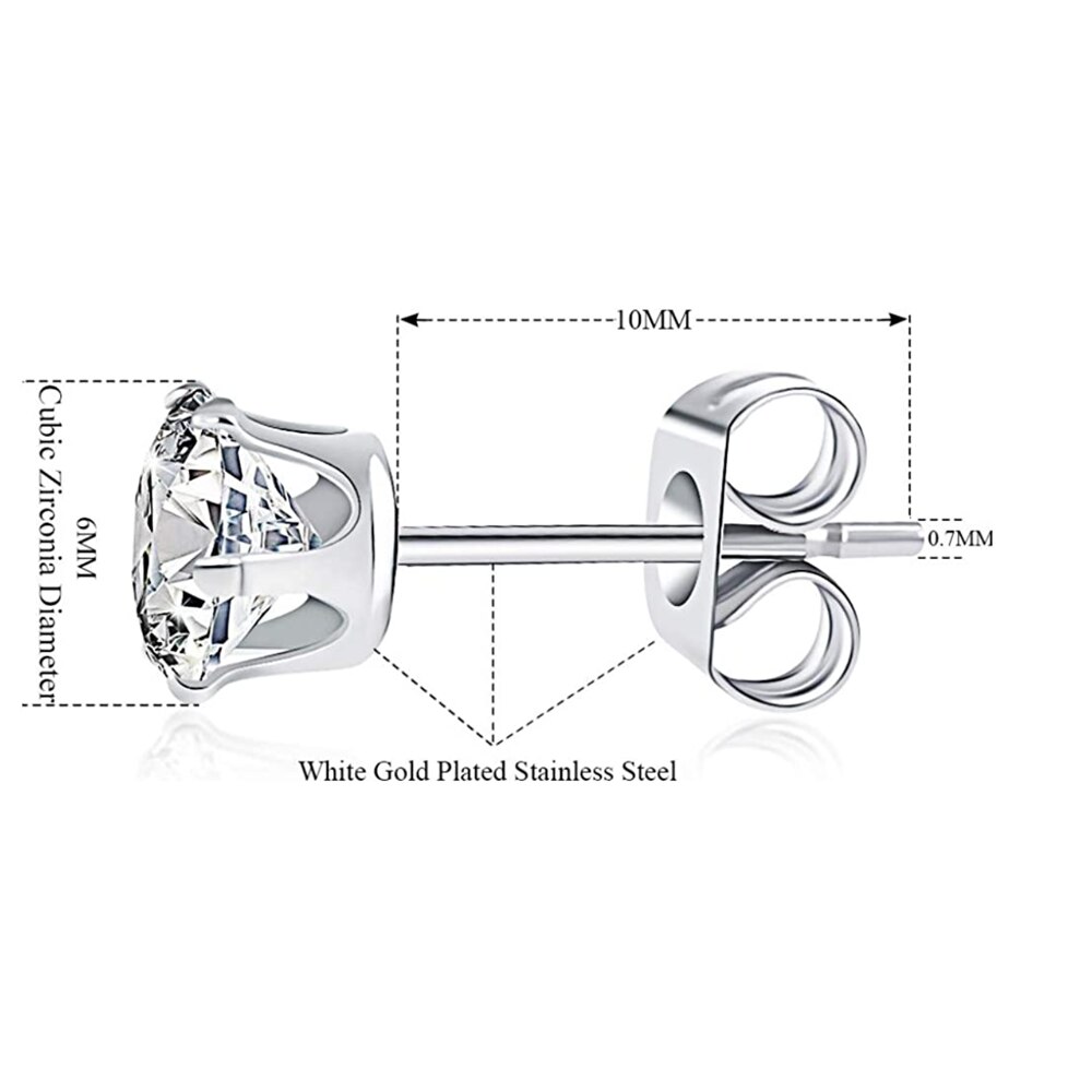 ZMZY-pendientes de broche para boda para hombre y mujer, piedra AAA CZ brillante, accesorios de joyería de cristal, acero inoxidable, 6 pares por paquete