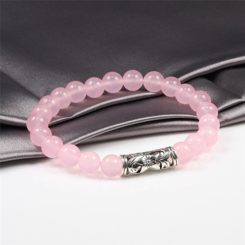 Natürliche Stein Rosa Rose Pulver Edelstein Perlen Armbinde Frauen Armbänder Elastische Armreifen Schmuck Yoga Liebhaber Mädchen Handarbeit