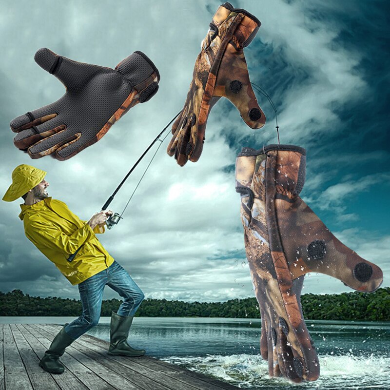 Drie Vinger Cut Camouflage Vissen Handschoenen Antislip Waterdicht Voor Outdoor Sport Camping Wandelen Fotografie Schieten Rijden
