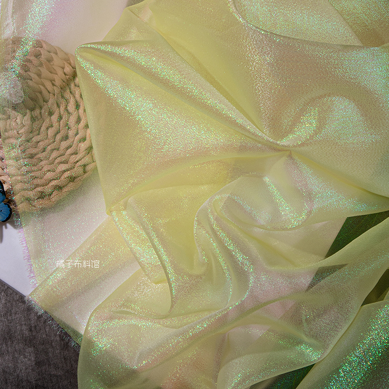 Gradiënt Organza Zijden Gordijn Gouden Bruiloft Kleuterschool Kleding Jurk Creatieve Podiumstof Achtergrondstof: green