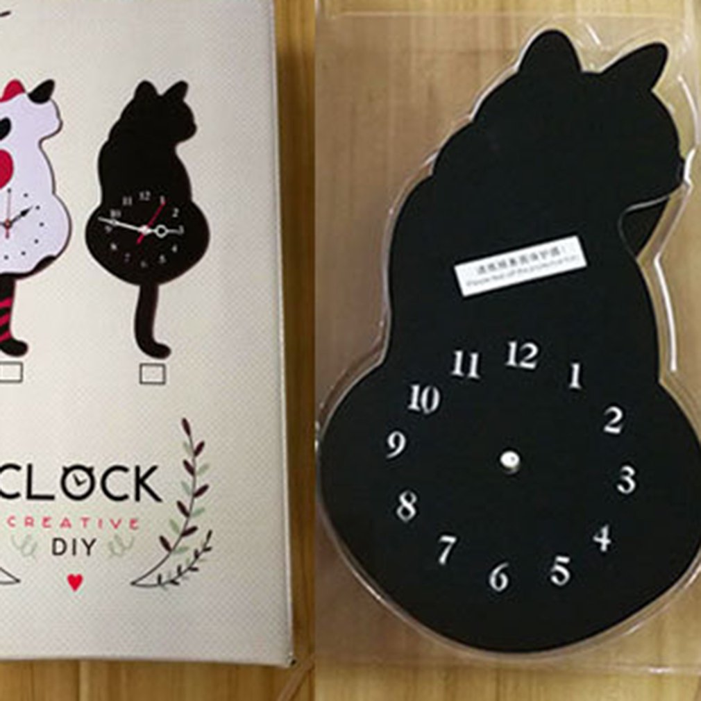 Home Decoration Living Room Wagging Tail Cat Wall Clock Acrylic Wall Clock Modern Cute Cat Clock Move Silence