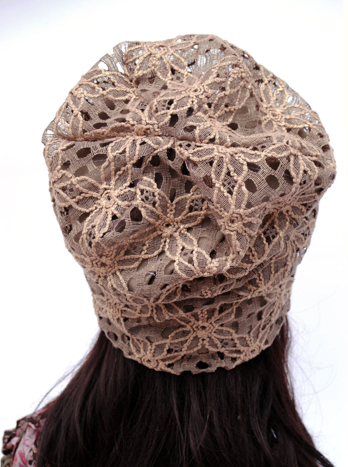 Bonnet femme Pilecap femme printemps et automne dentelle mince poche découpe maille chapeau mois de cap embout turban chapeau couvrant