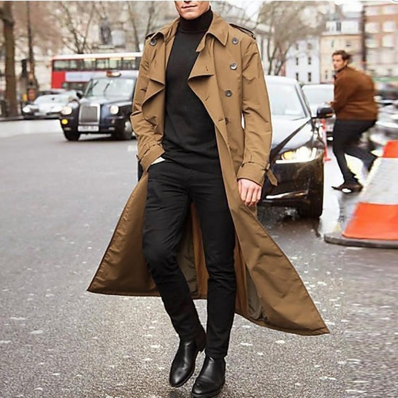 Trench Coat Men Jacket Mens Overcoat Casual Slim Fit Windbreak Plus Size Solid Long Coat Men Winter Coats Homme