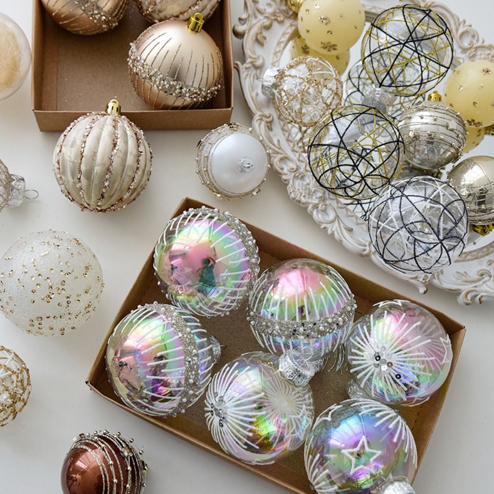 6 stuks 8 cm geschilderde kerstballen set kleurrijke herbruikbare gegalvaniseerde kerst hangende ballen prachtige onbreekbaar