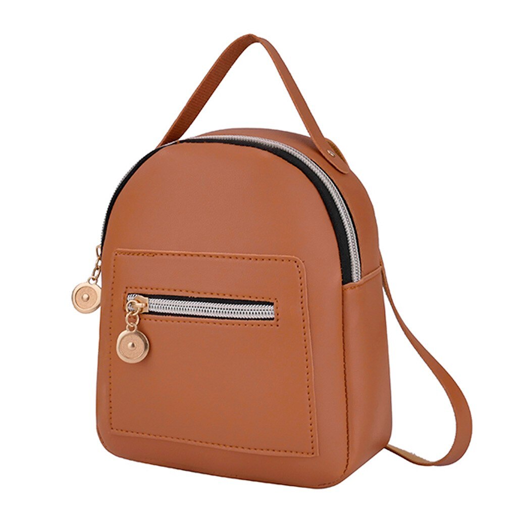 Small Solid Color Zipper Shoulders Backpack For Women Mochila Letter Purse Mobile Phone Bag Bolso Mujer sac a main femme#50: Brown