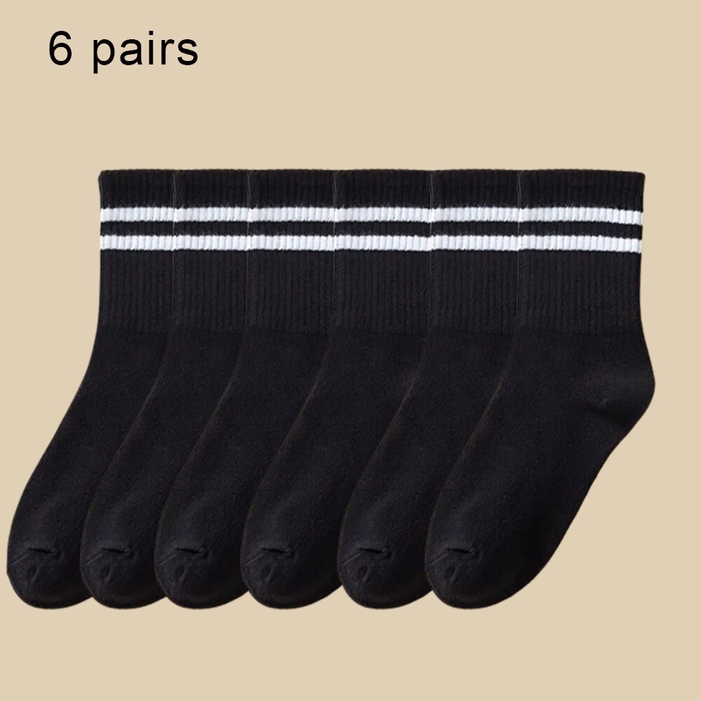 6/12 pares de calcetines medios para mujer Color sólido transpirable cómodo en otoño invierno absorbente de sudor calcetines casuales de deportes: Castaño