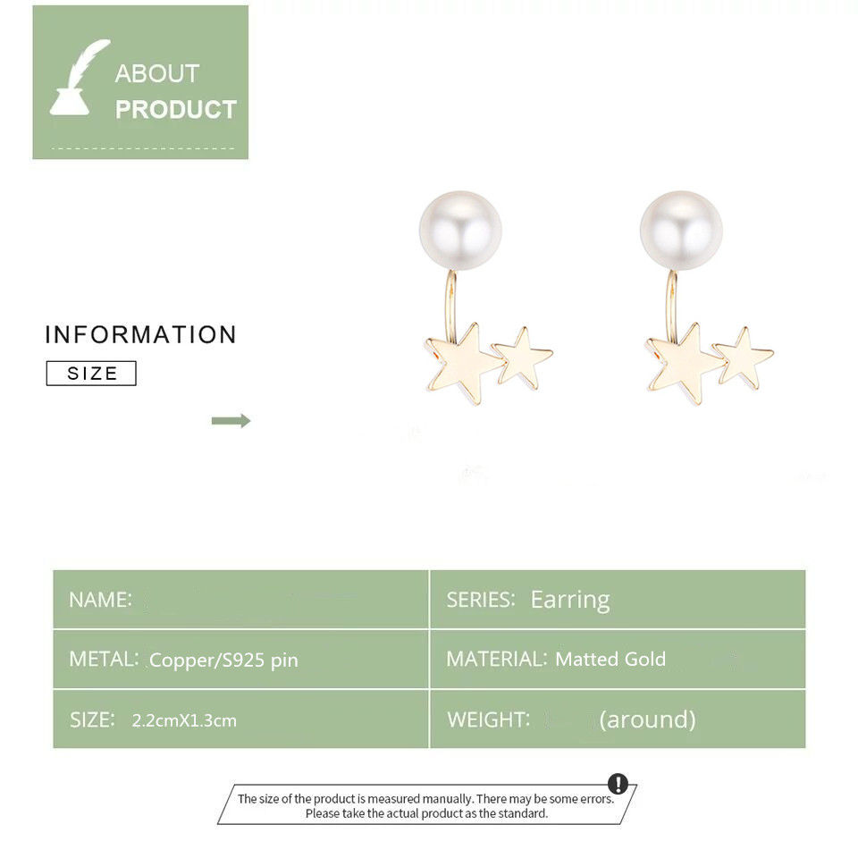 MS Betti Concise perla estrella pendientes chaqueta mate color oro S925 pin Nueva joyería directo de fábrica