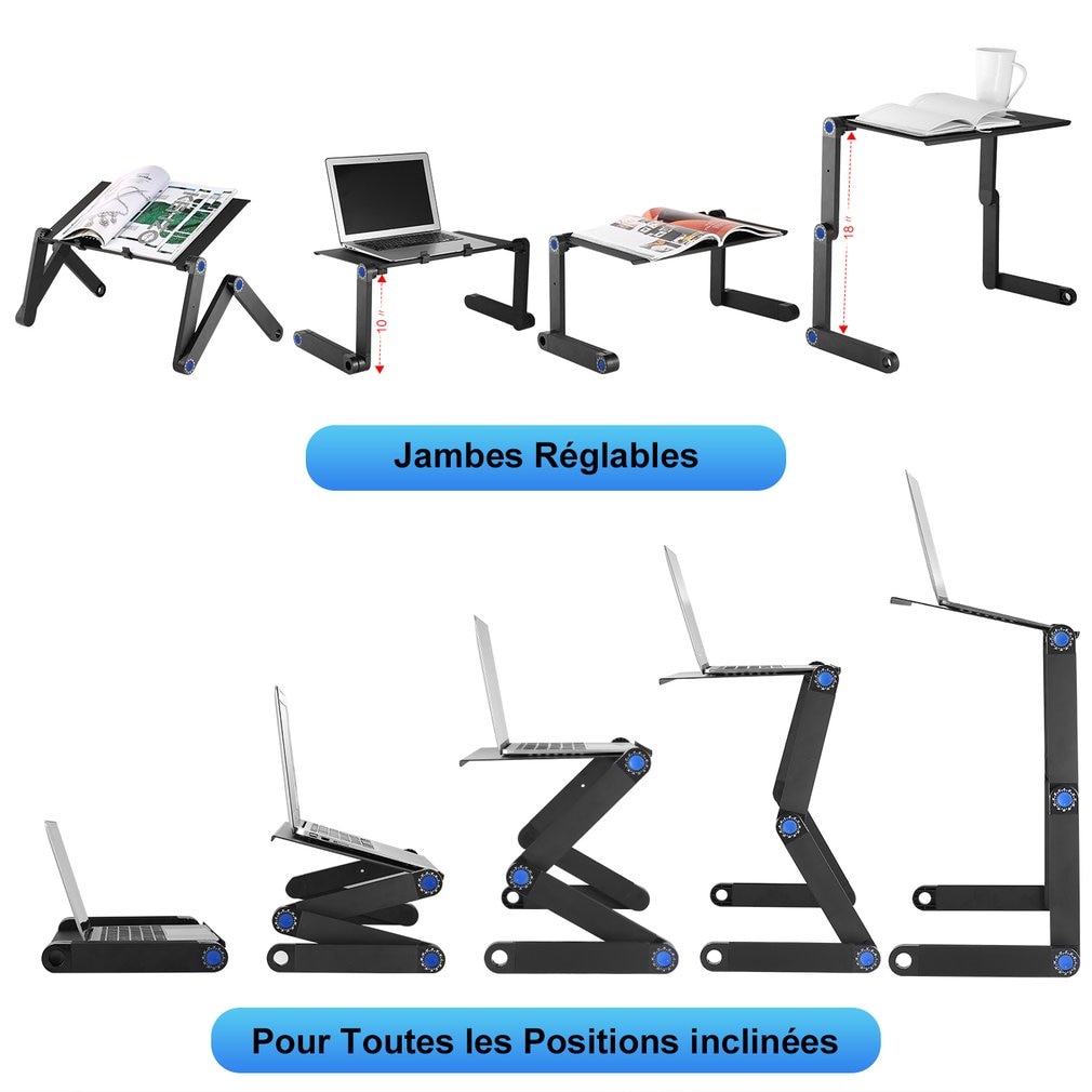 Adjustable Aluminum Alloy Laptop Desk Multifuctional Vented Foldable PC Table Stand With Mouse Pad
