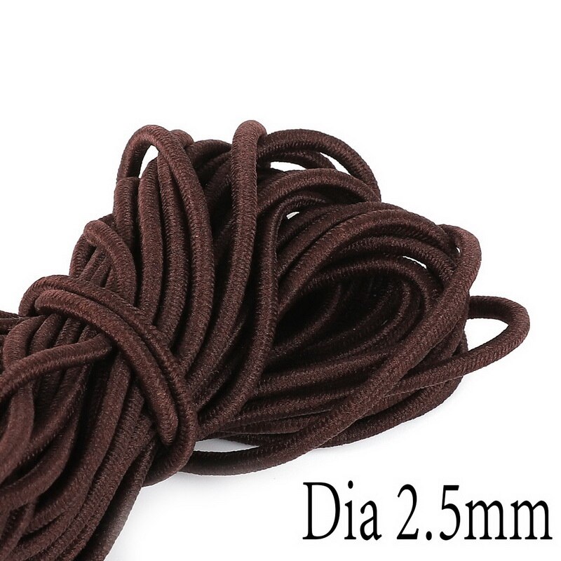Cuerda elástica de 5 metros de largo, 2,5mm de ancho, banda de goma redonda colorida de , línea elástica para accesorios de costura artesanal: Brown