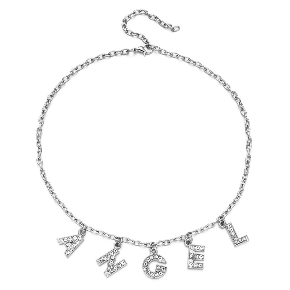 Collier en forme d'ange argenté pour femmes, pendentif Alphabet, jeu amusant, breloque de fête, chaîne de clavicule, accessoires bijoux, tendance: ANGEL