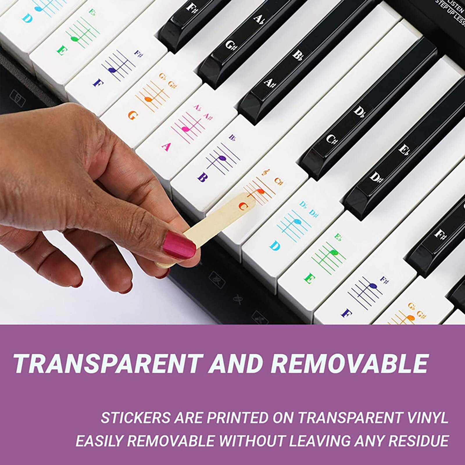 Piano Keyboard Sticker 25/49/61/76/88 Key-removable Transparent Sticker Piano Spectrum Sticker Symbol Electronic Keyboard Stave