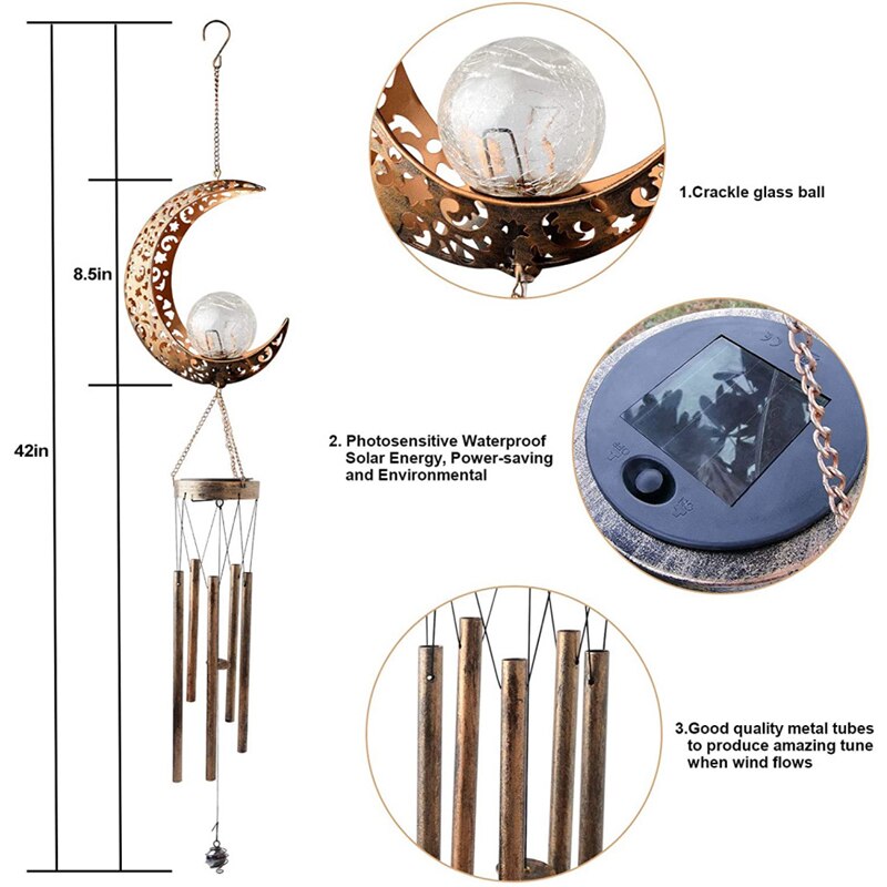 LED Solar Wind Chimes Light Outdoor Waterproof Hanging Aeolian bells Solar Lamp With Moon Star Sun Shape For Garden Party Decor