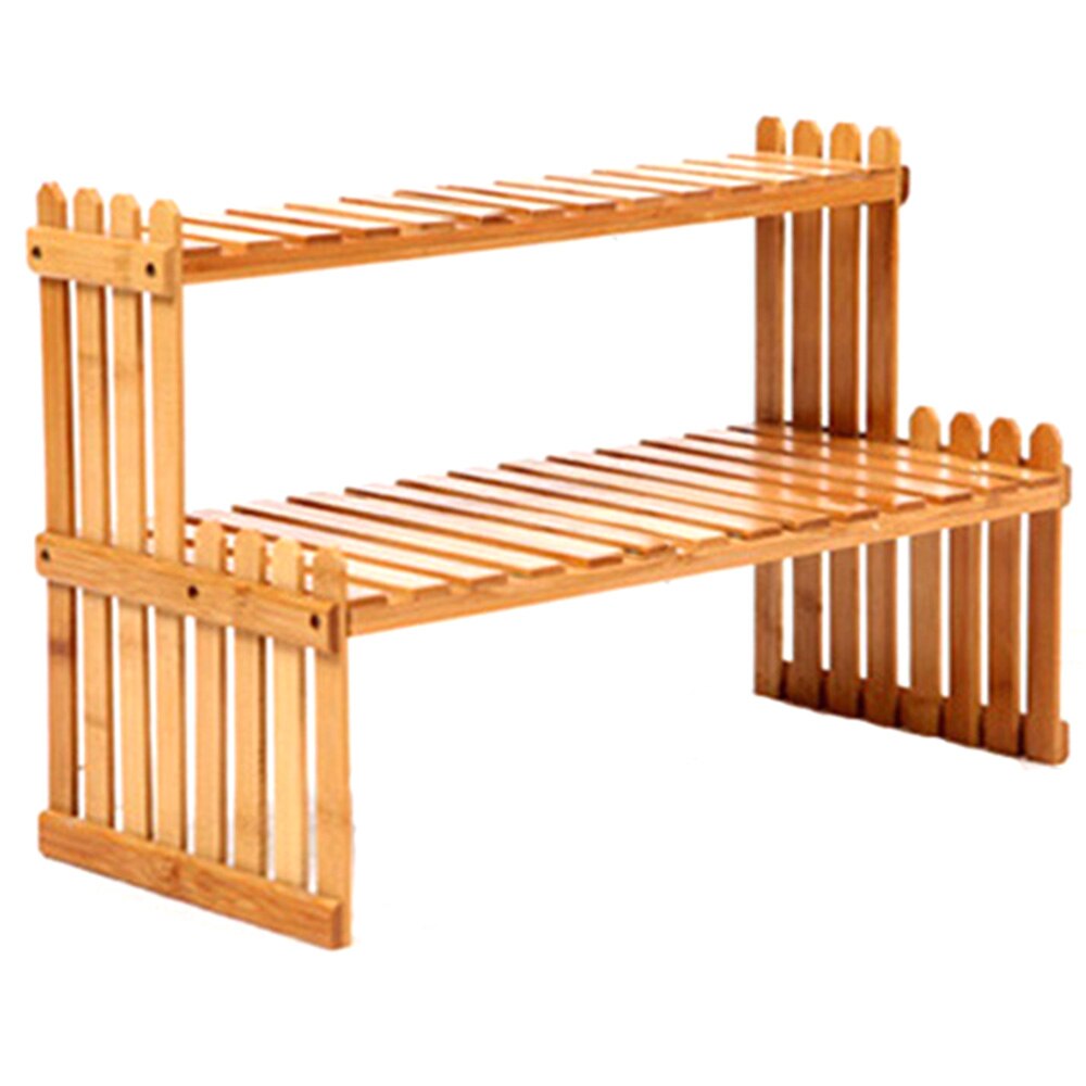 Two Tier Office Tabletop Storage Rack Bamboo Flower Planter Display Stand Plant Shelves Bonsai Decorative Storage Shelf For: Assorted A4