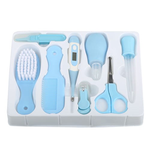 8 stk/sæt baby sundhedspleje kit bærbart nyfødt baby plejesæt negleklipper saks hårbørste kam sikkerhedspleje sæt babypleje: Sølv
