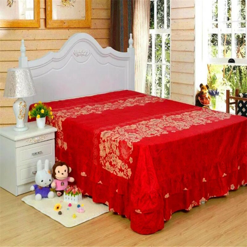 Dobbeltseng dække seng nederdel seng trampolin hovedovertræk fortykning slibning lang hæftning bomuld aktiv trykning og farvning: Rød