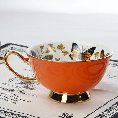 Kaffee Tassen Porzellan Hohe Schmetterling Blume Teetasse &Ampere; Untertasse einstellen Britischen Nachmittag Tee Zeit Keramik Tasse Büro Getränk: Stil A Orange