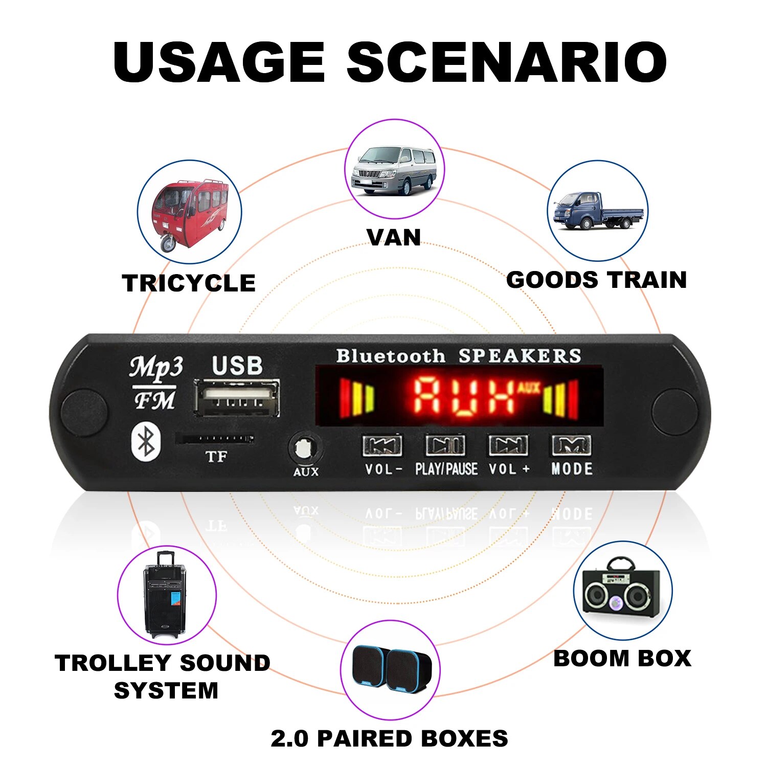 12V Bluetooth 5.0 Odtwarzacz MP3 Bezprzewodowa płyta dekodera Przełączanie folderów USB TF FM Radio Moduł wywołania Zestaw samochodowy do głośnika