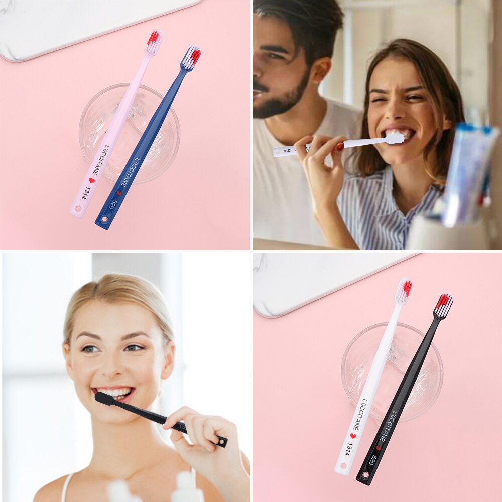 Brosse à dents à poils souples en forme de cœur, noire et blanche, pour Couple, famille, Nano, , pour adultes et enfants, 2 pièces/paquet
