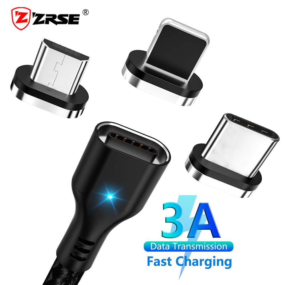 ZRSE Magnetic Micro Usb Cable For Iphone Samsung 3A Fast Charging Data Wire Cord Magnet Charger Usb Type C Mobile Phone Cable