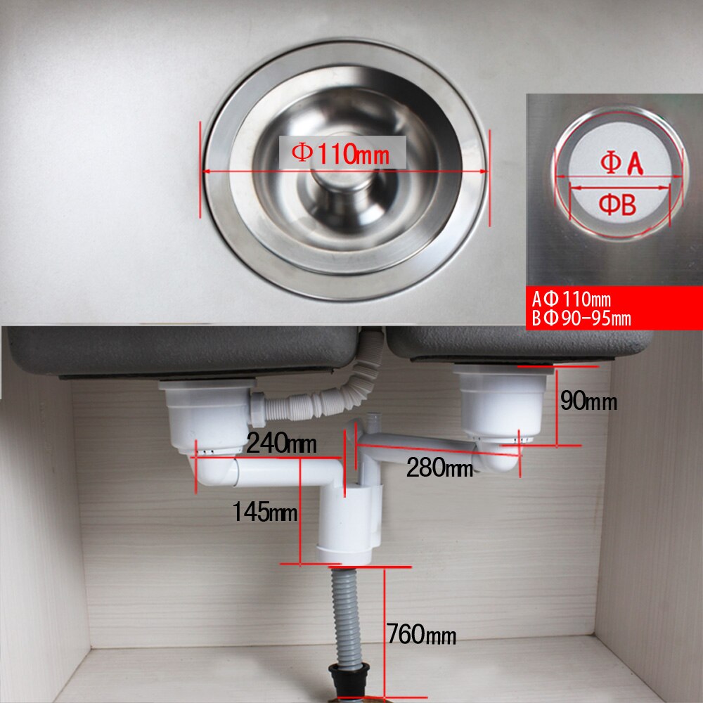 Talea Double kitchen stainless steel sink drainage set with hose Deodorant sink downcomer drain strainer with overflow Z8029C001