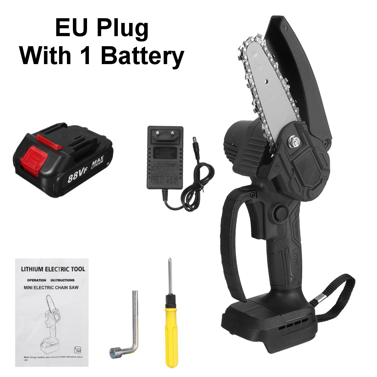 1500W 4 Inch 88VF Mini Electric Chain Saw With Battery Indicator Rechargeable Woodworking Tool For Makita 18V Battery EU Plug