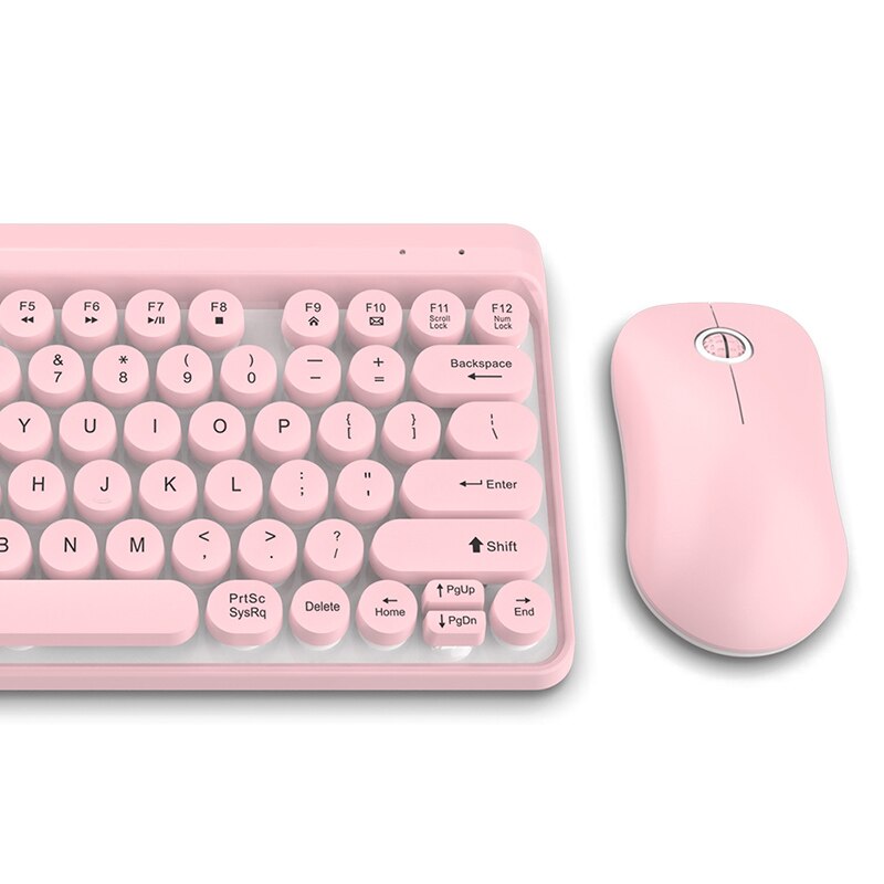 Wireless Keyboard and Mouse Set 2.4GHz Wireless Cute Retro Round Key Caps Keyboard and Ergonomic Mouse Combo