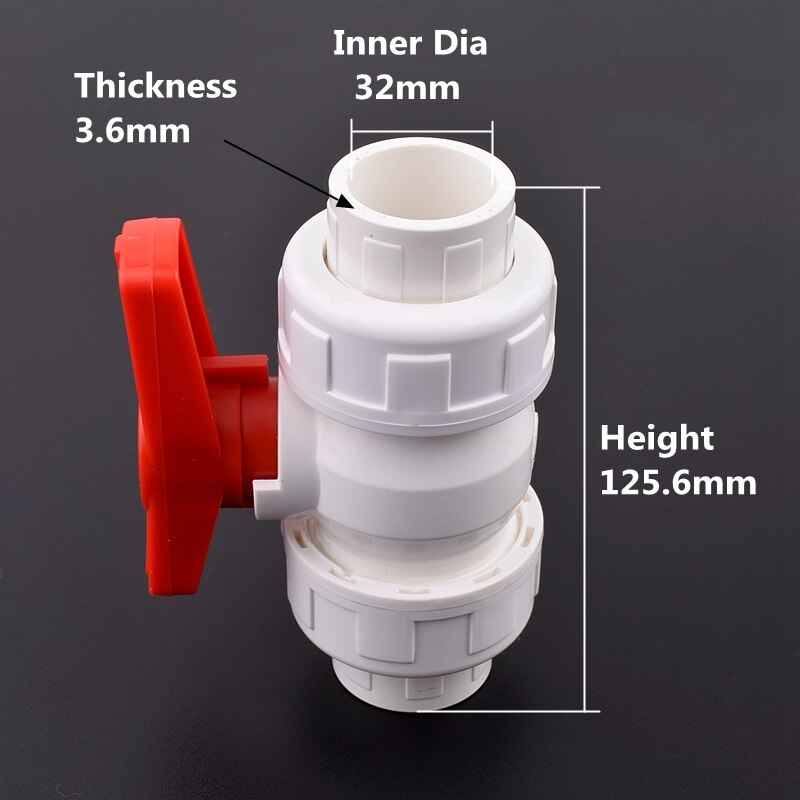 1Pc 20/25/32/40/50mm PVC Pipe Union Ball Valve Garden Irrigation Water Pipe Connector Aquarium Adapter Slip Shut Valve: Inner Dia 32mm