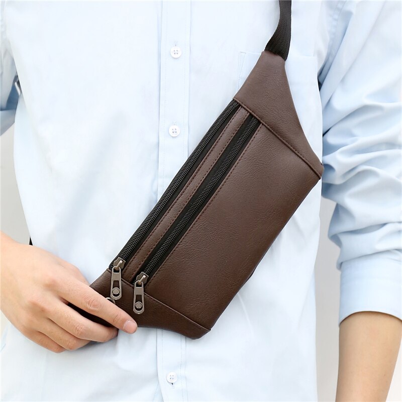 Mens Taille Taschen mit Zipper Leder Große Kapazität Taille Tasche Weiche Sport Tasche Große Kapazität Wandern Handy Tasche