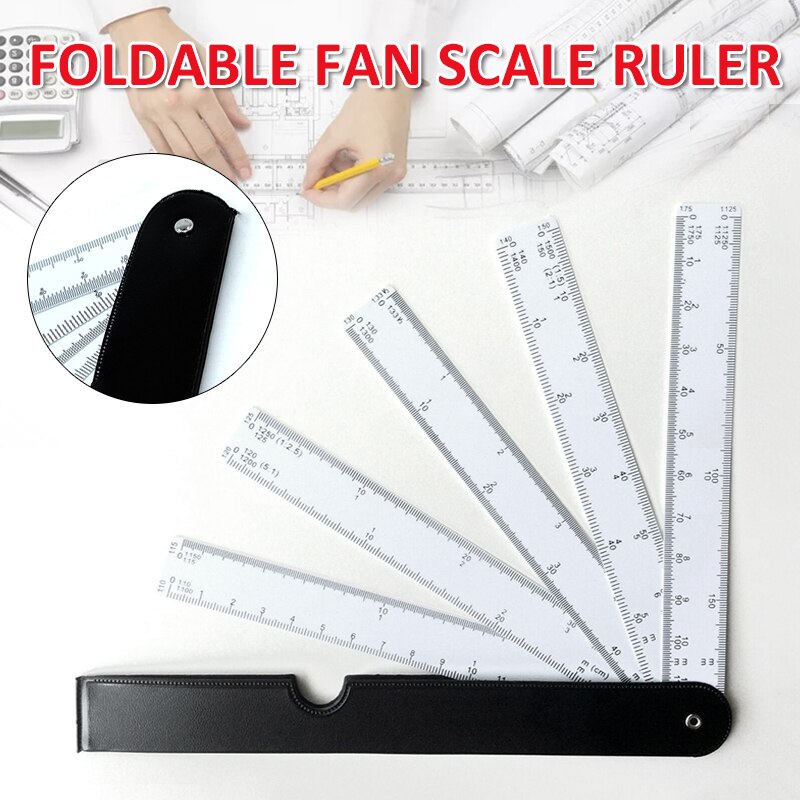 Foldable Fan Scale Engineering Architects Multiscale Plastic Rulers Measuring Scale Ruler Drawing Tool for Engineering Architect