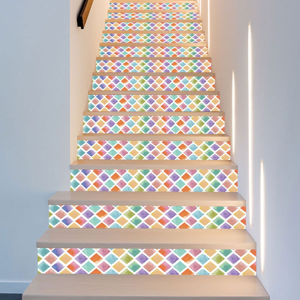 6 sztuk/13 sztuk kolorowe geometria dekoracje ścienne schody naklejki schody Mural naklejki pcv samoprzylepna tapeta wystrój domu