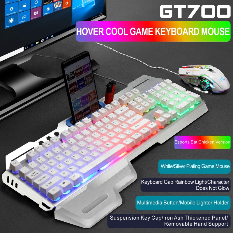 Gaming Keyboard Gamer Keyboard and Mouse Combos with Breathing Backlight USB Wired 104 Keycaps Ergonomic Keyboard for PC Laptop: SMT3C526WhiteSet