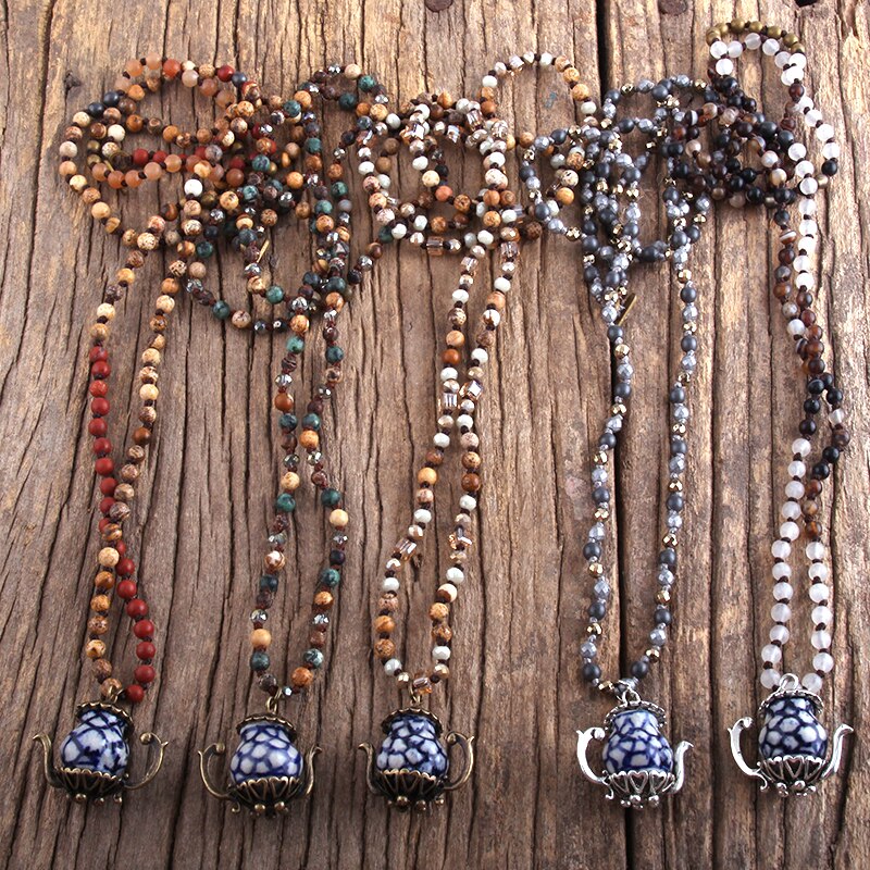 RH Boho Schmuck 4mm Natürliche Steine Porzellan Teaport Anhänger Halsketten