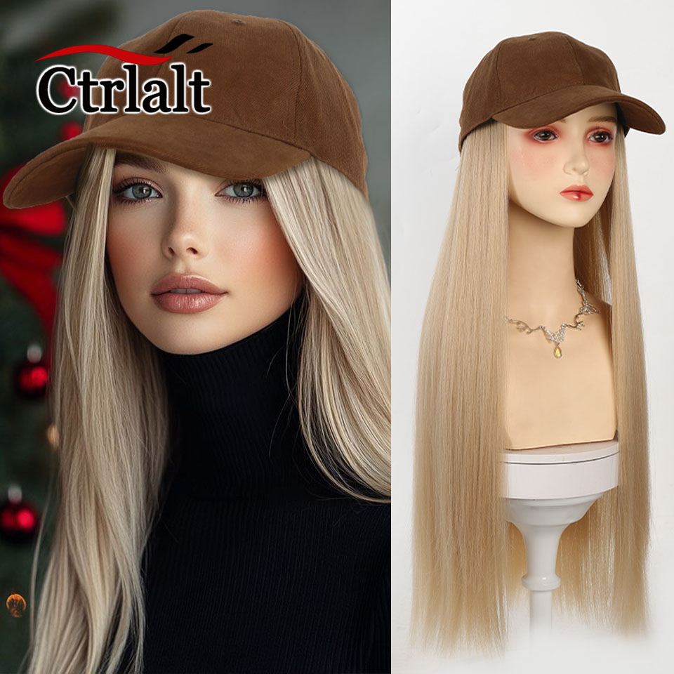 Casquette de Baseball longue et droite, perruque synthétique avec Extensions de cheveux pour femmes, chapeau réglable avec perruque attachée, postiche longue
