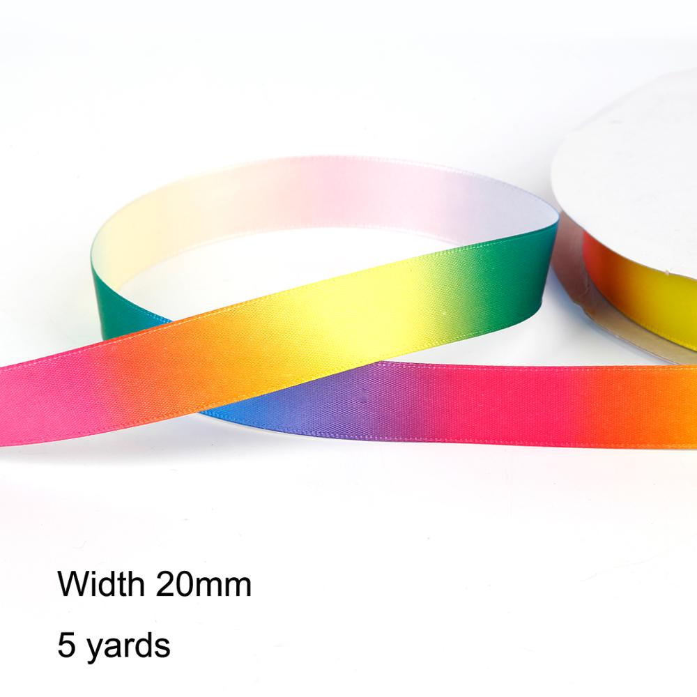5Yards/lot Satin Double-sided Rainbow ribbons Wrapping DIY handmade Christmas Year/wedding /Party Decoration: 20mm