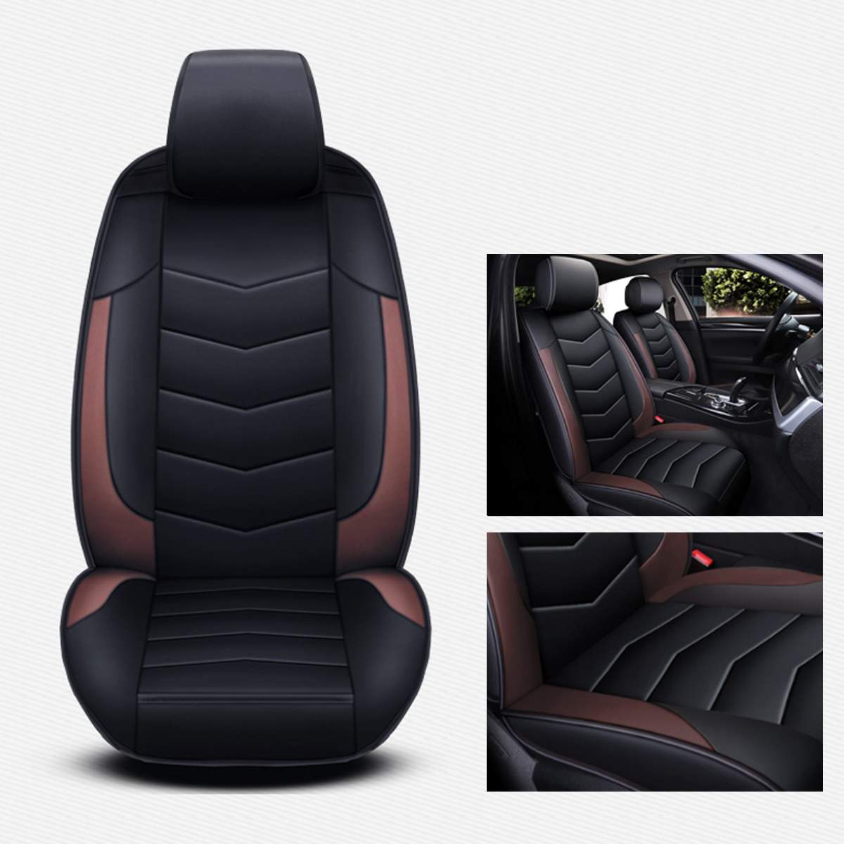 Funda Universal de asiento de cuero PU para BMW para Peugeot accesorios de coche protector de asiento delantero para asiento de vehículo: Coffee