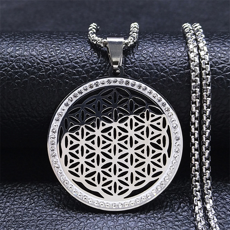 Blume des Lebens Edelstahl Kristall Anhänger Halskette Metatron Heilige Geometrie Symbol Halskette Schmuck Schmuckstück femme N4833S02: Kobalt violett