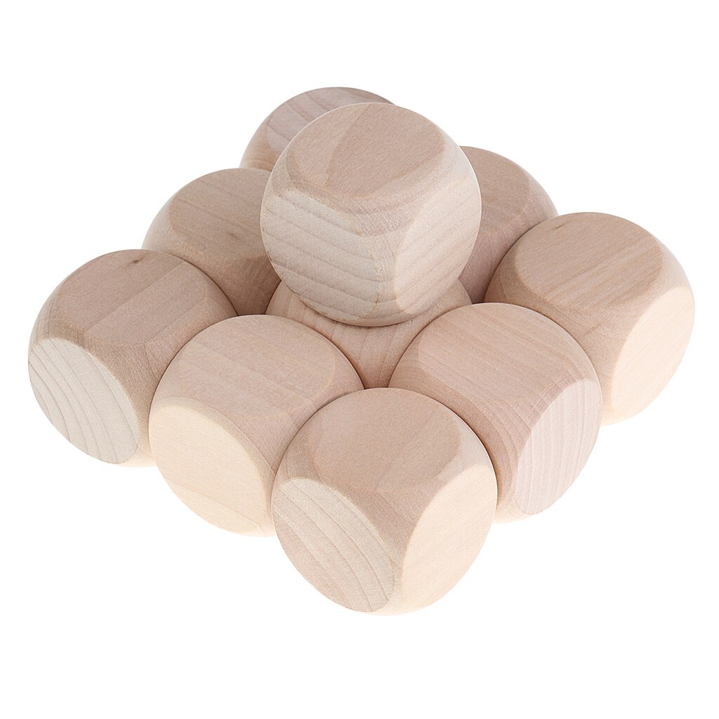 10 cubos de madera vacíos de seis lados D6 de 30mm, cubos en blanco DIY para niños, para manualidades