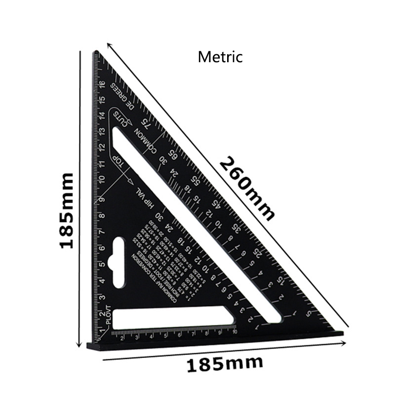 7 '' trekant vinkel vinkelmåler aluminiumslegering hastighed firkantet målelineal gering til indramning af bygning træbearbejdning måleværktøj: Sort metrisk