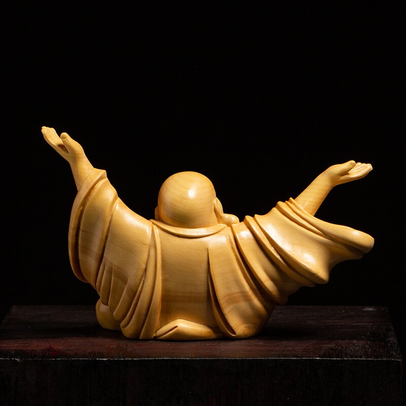 Kinesisk glede ler buddha skulptur statue håndskåret massivt tre buddha statue hjem dekorasjon figurer