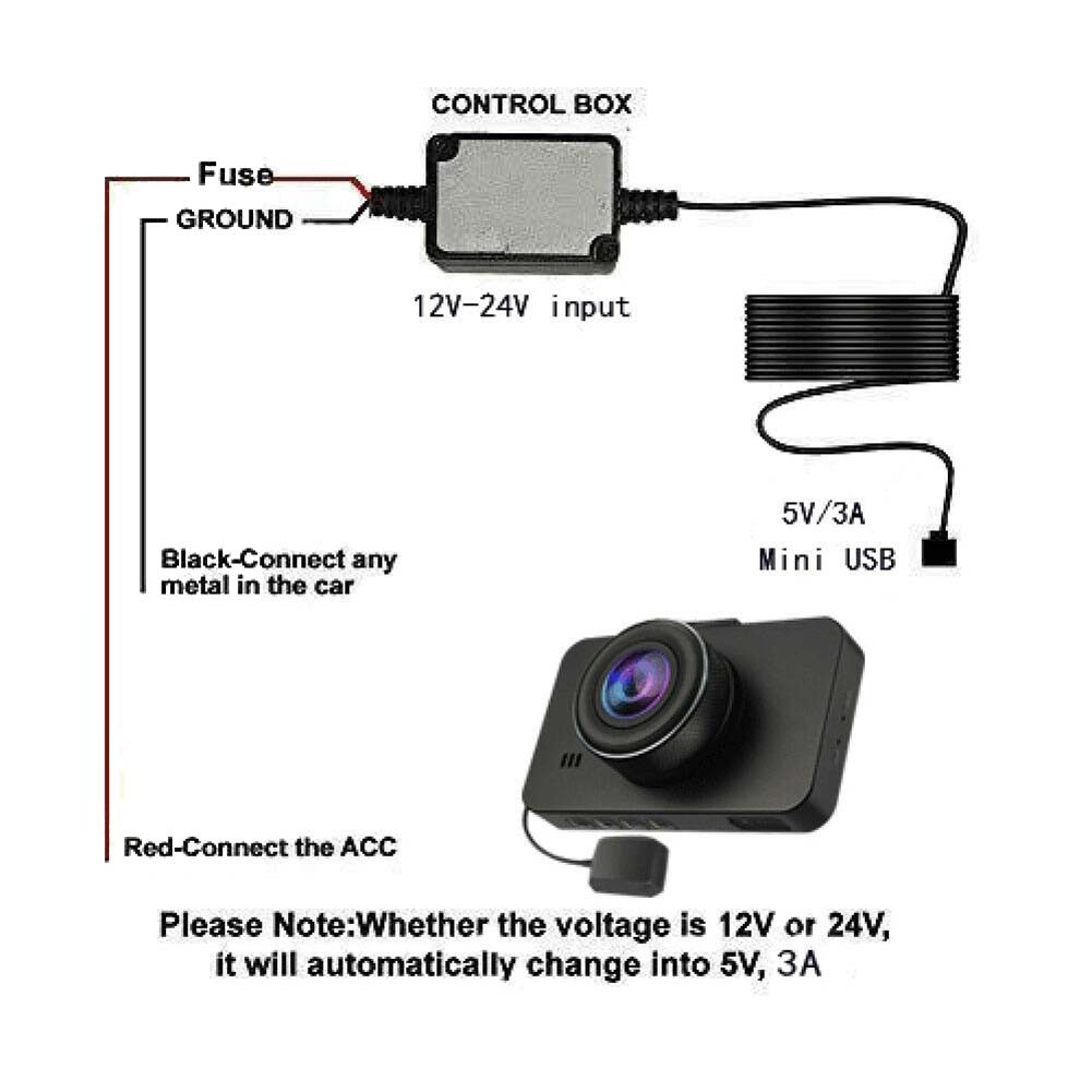 12V-24V Universal HardWire Fuse Box Car Recorder Dash Cam Hard Wire Kit With Micro USB Connector