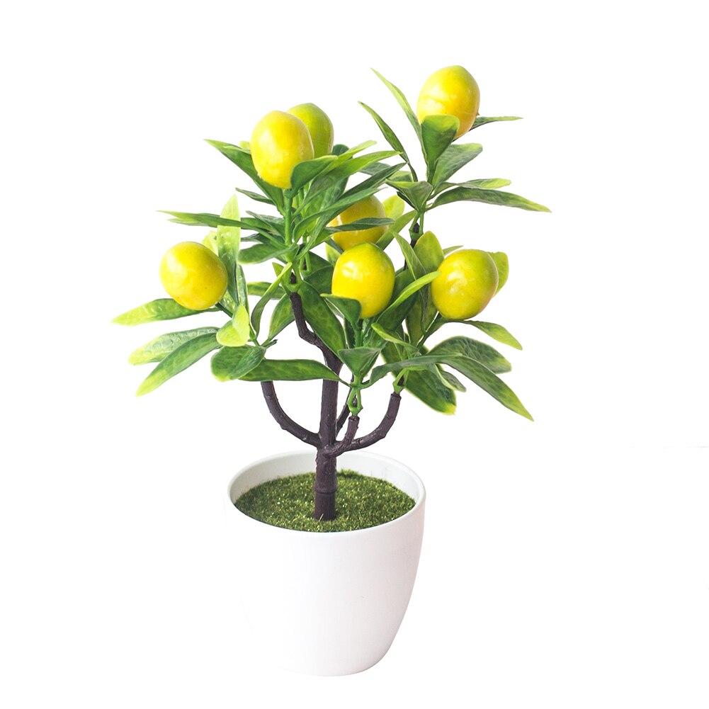 1pc kunstmatige fruitbomen bonsai bruiloft feest thuiskantoor bureau bonsai decoratie aardbei sinaasappel chinese bessen chili appel perzik t: Gele kerstomaat