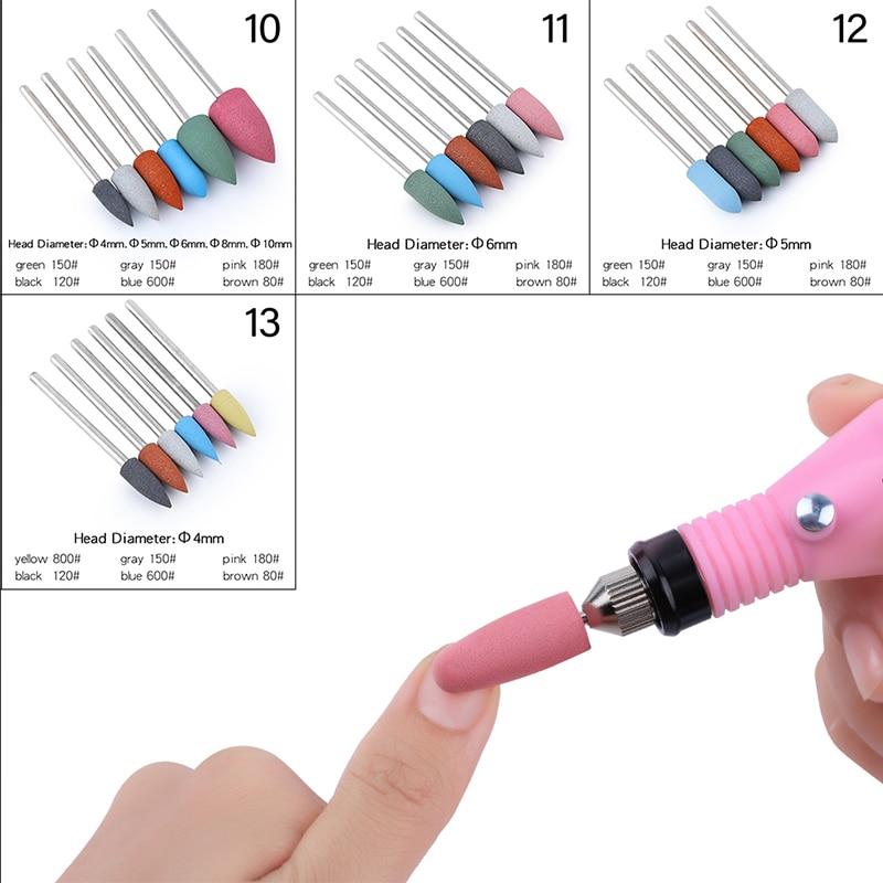 6Pcs Rubber Silicon Nail Boren Set Frezen Voor Manicure Pedicure Elektrische Polijstmachine Sterke Nagel Boormachine Gereedschap