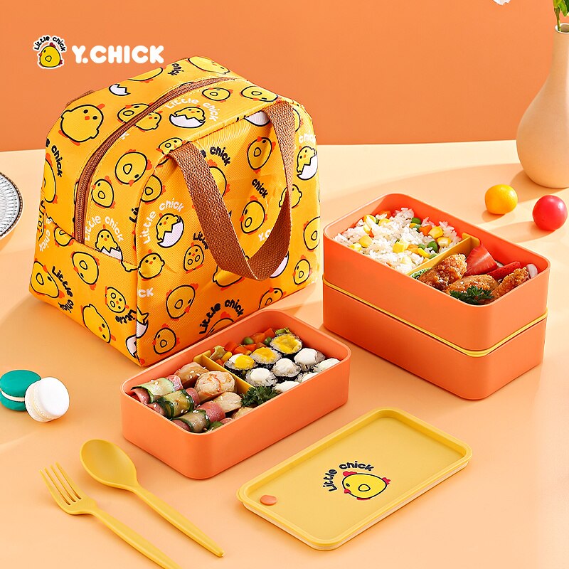 Y.Chick Kids Lunch Box For School Microwave Plastic Bento Lunch Box With Movable Compartments Salad Fruit Food Container Box