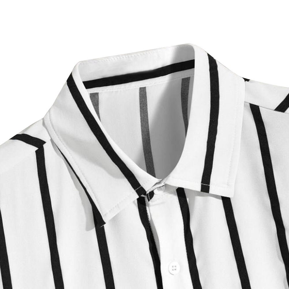 Men Buttons Front Short Sleeve Shirts Breathable Striped Printed Turn Down Collar Casual Shirt