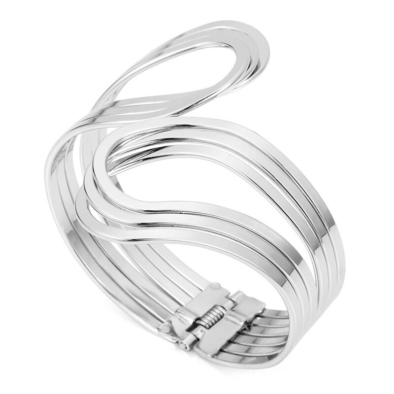 Dorado, pulseras y brazaletes anchos con agujeros para mujeres y hombres, , brazalete de aleación abierta grande para hombre y mujer, joyería de: W1279