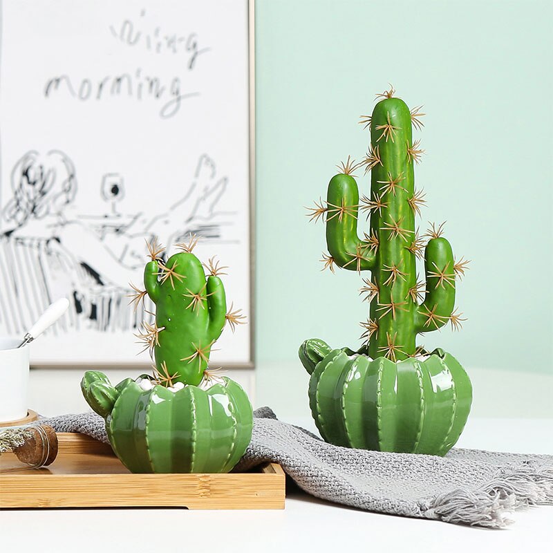 Sculpture créative de Cactus en céramique, produit, Pot de plantes succulentes, Pot de fleur de balcon, ornements de décoration pour la maison