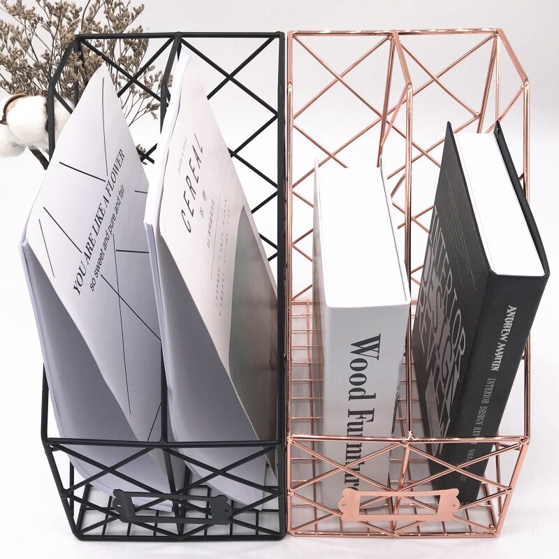 Simple rose gold desktop file rack magazine file book storage arrangement rack data management rack