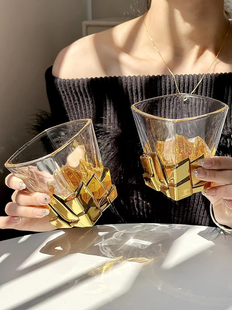 Space Gold Ice Cube Cup Artistic Sense Wine Glass Light Luxury Glass High-end Water Cup Whiskey Cup Juice Drink Cup